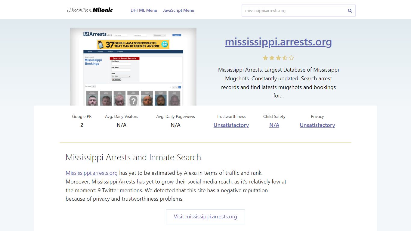 Mississippi.arrests.org website. Mississippi Arrests and Inmate Search.